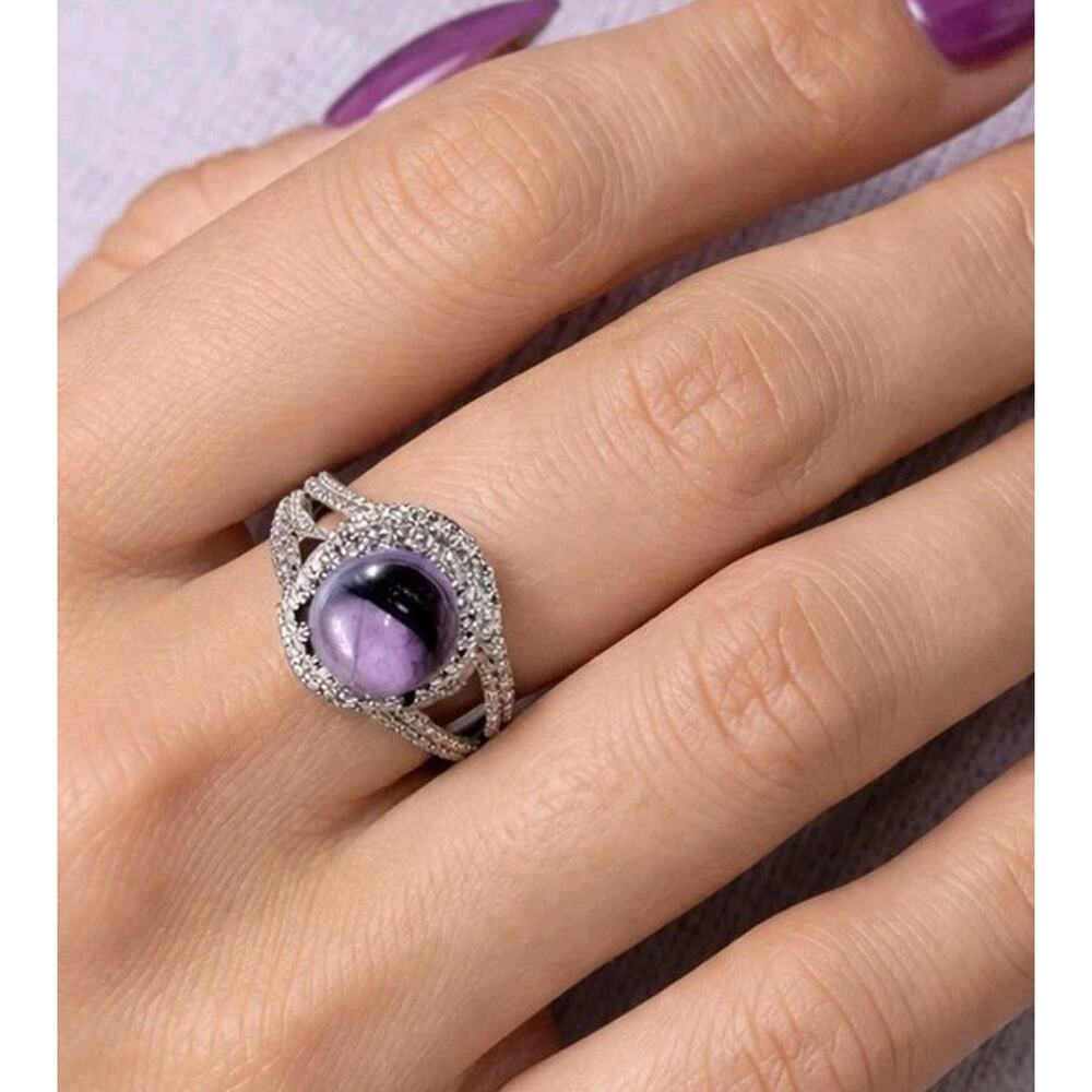 KARIS Purple Fashion Ring Size 6. 75 Silver Tone‎ Cocktail Moon Glow Mogul R-TN3